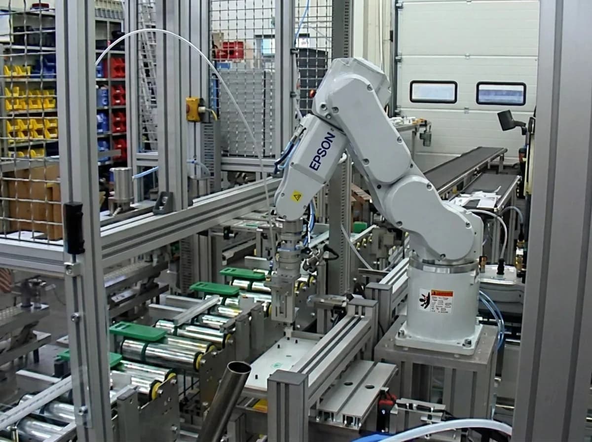 Robot EPSON v automatizovaném montážním pracovišti NOVY machines